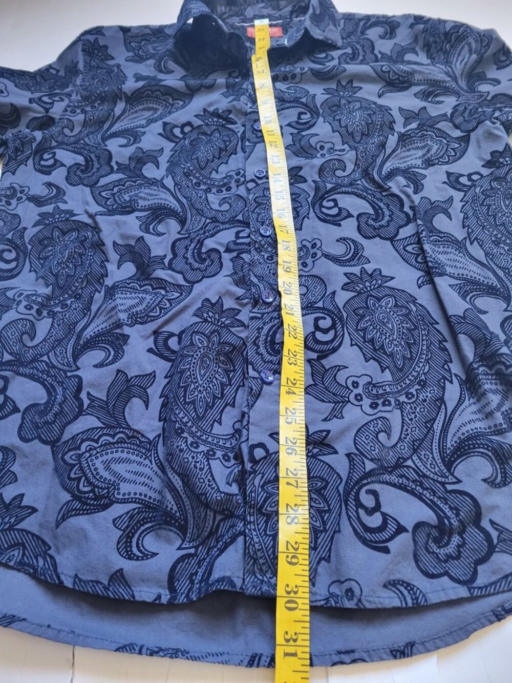 Consequence long sleeve button-up shirt  a dark grey/blue tone flocked velvet XL - Picture 8 of 9